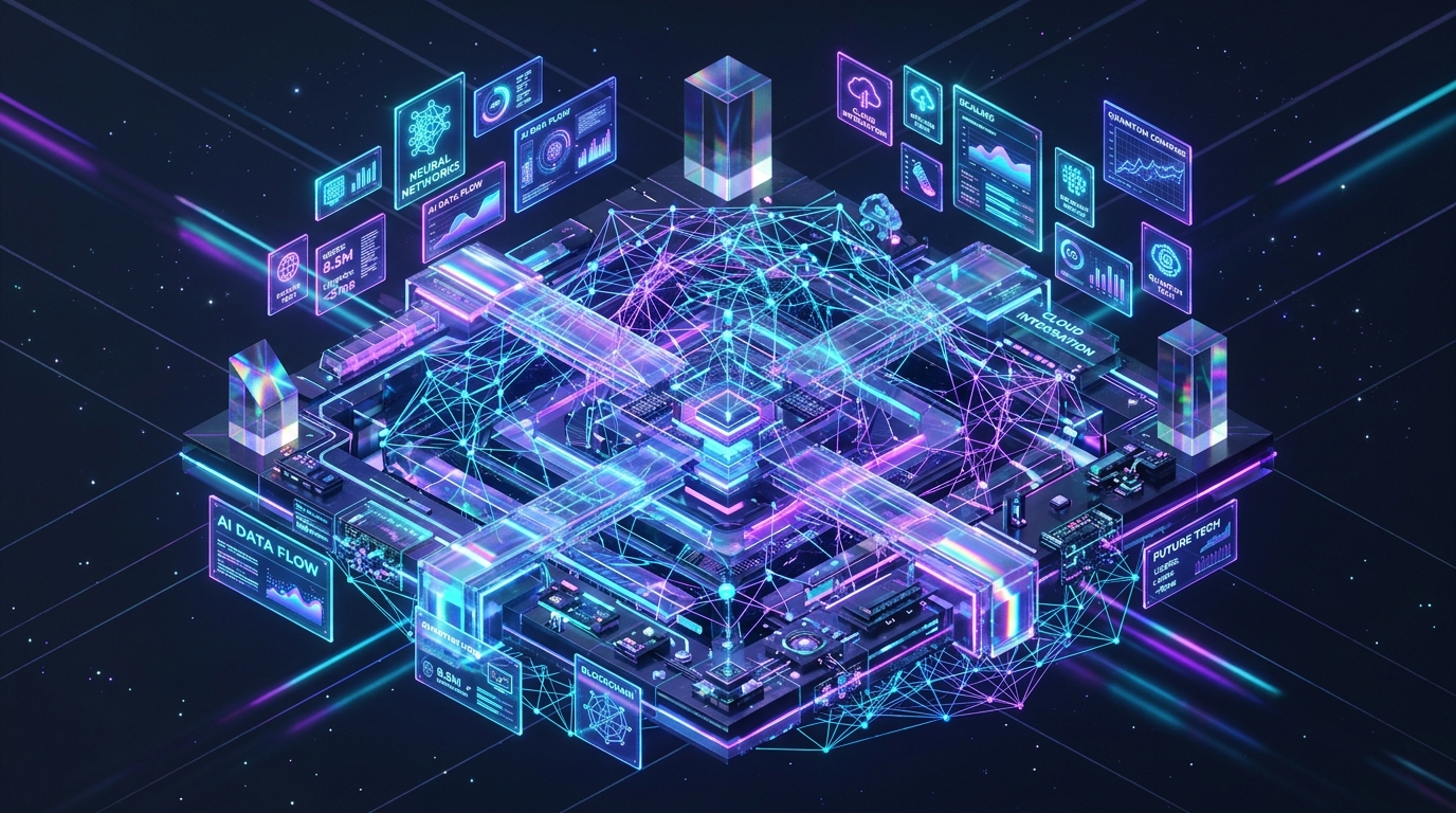 Futuristic 3D Cloud, AI, and Software Engineering Platform